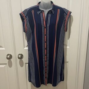 Express Navy and WhiteStriped Shirt Dress